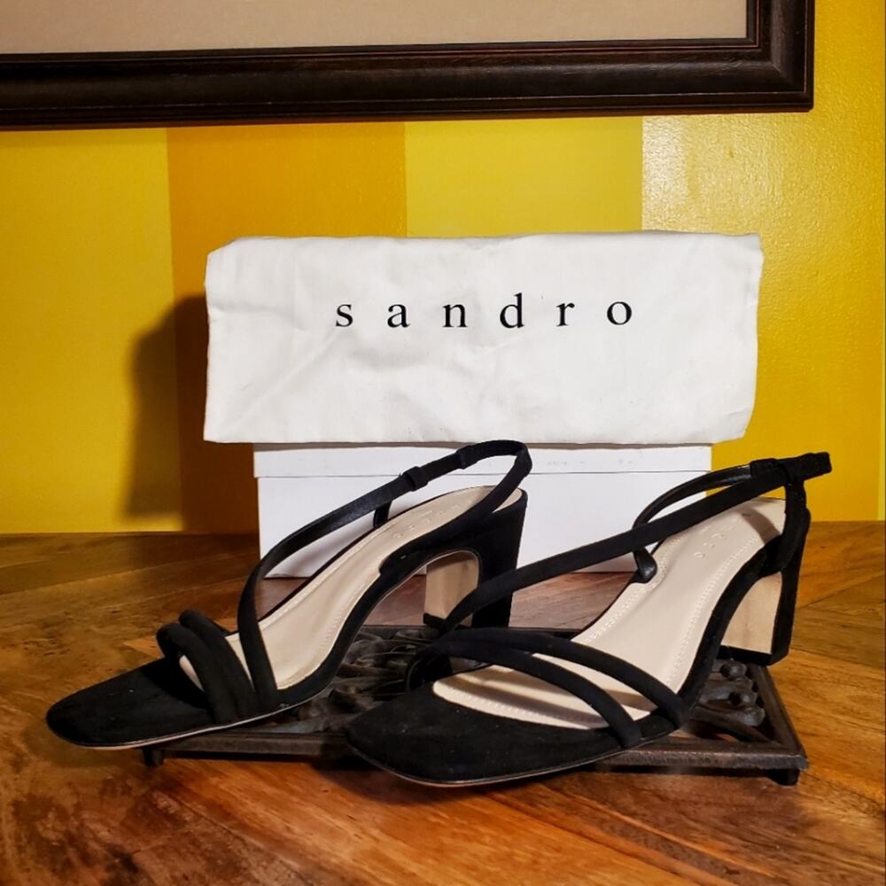 NIB Sandro Mae Black Suede Block Heel Pump, Sz 39 / US 8-8.5